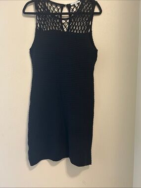 Lovetree Black Knit Sleeveless Dress with Lattice Yoke